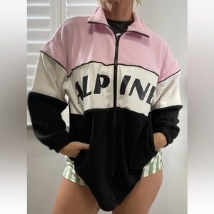 H&M Alpine Fleece Oversized Pink Black‎ Full Zip Jacket XS SKI Snowboard Coat